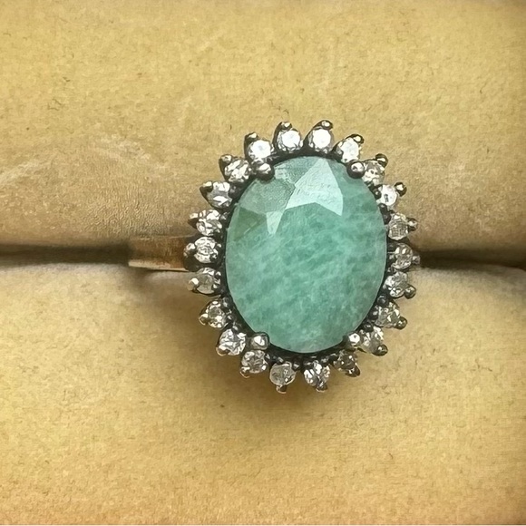 Adornia stamped sterling silver and emerald ring with natural diamonds - size 6 - Picture 4 of 11